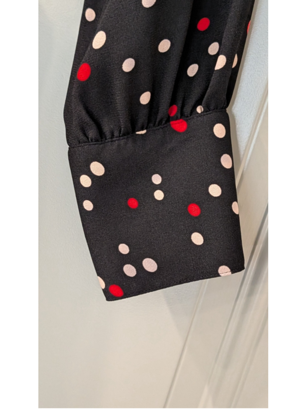 Halogen Black Polka Dot Faux Wrap Midi Dress Long Sleeve Tie Waist Size Small - Picture 4 of 9
